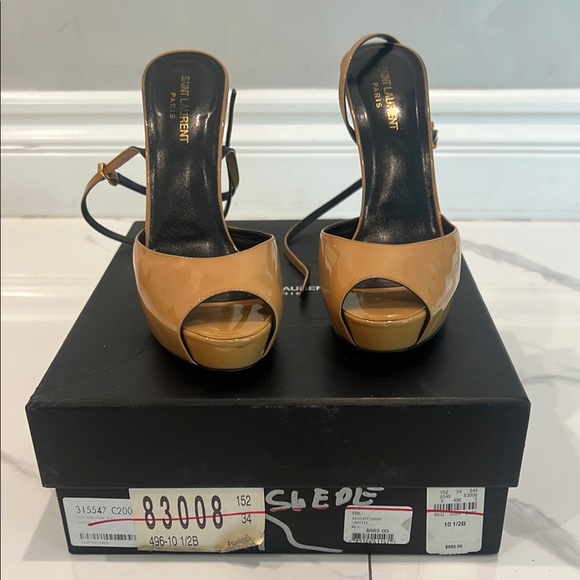Saint Laurent Tan Stiletto Heels with Ankle Straps - Picture 1 of 5
